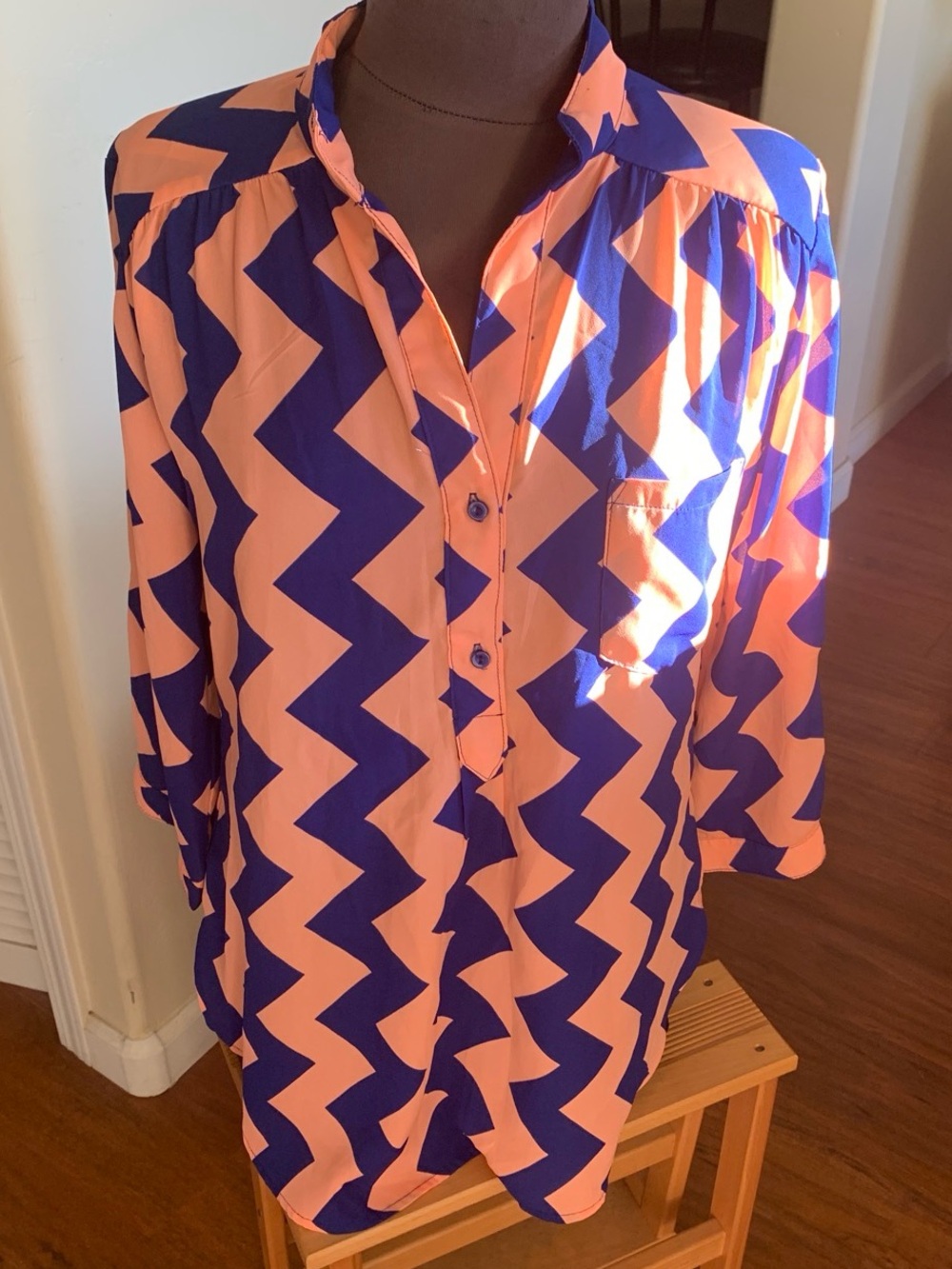 Xtaren Peach and Royal Blue Zigzag Top